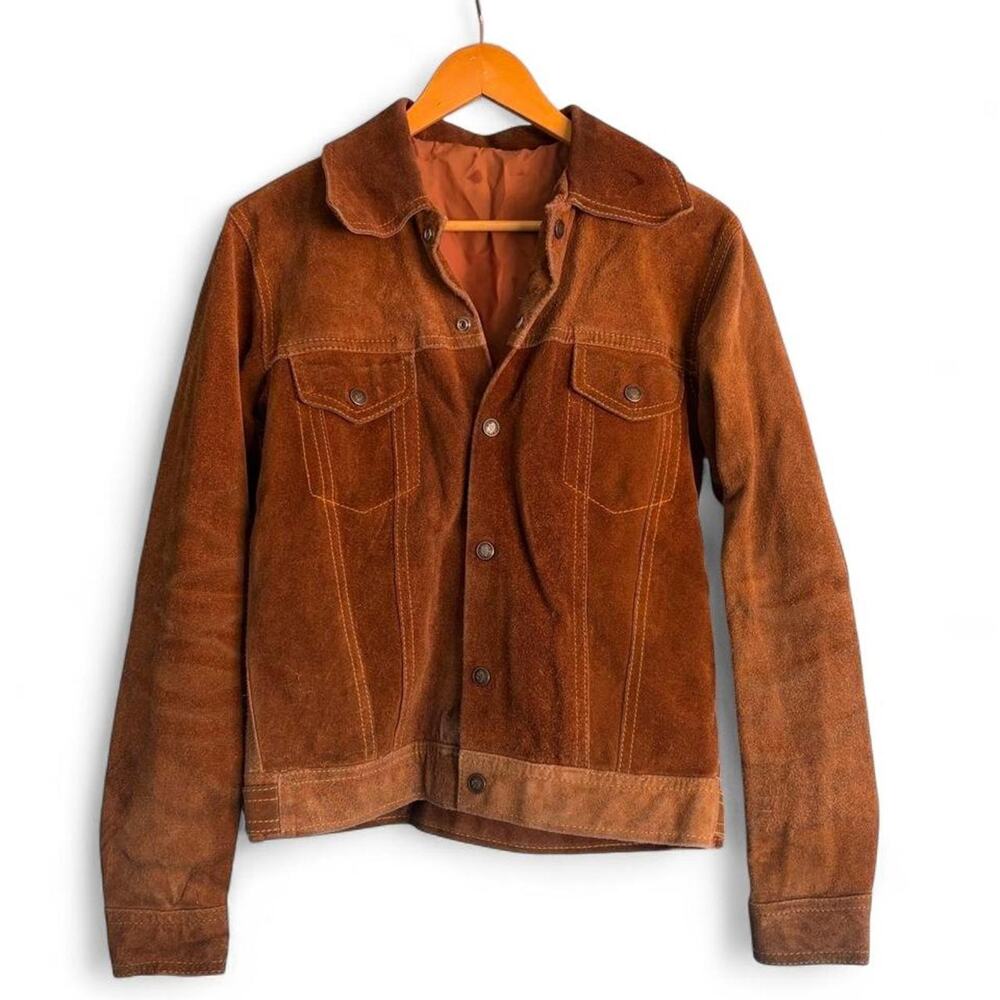 1970s Brown Leather Suede Trucker Jacket